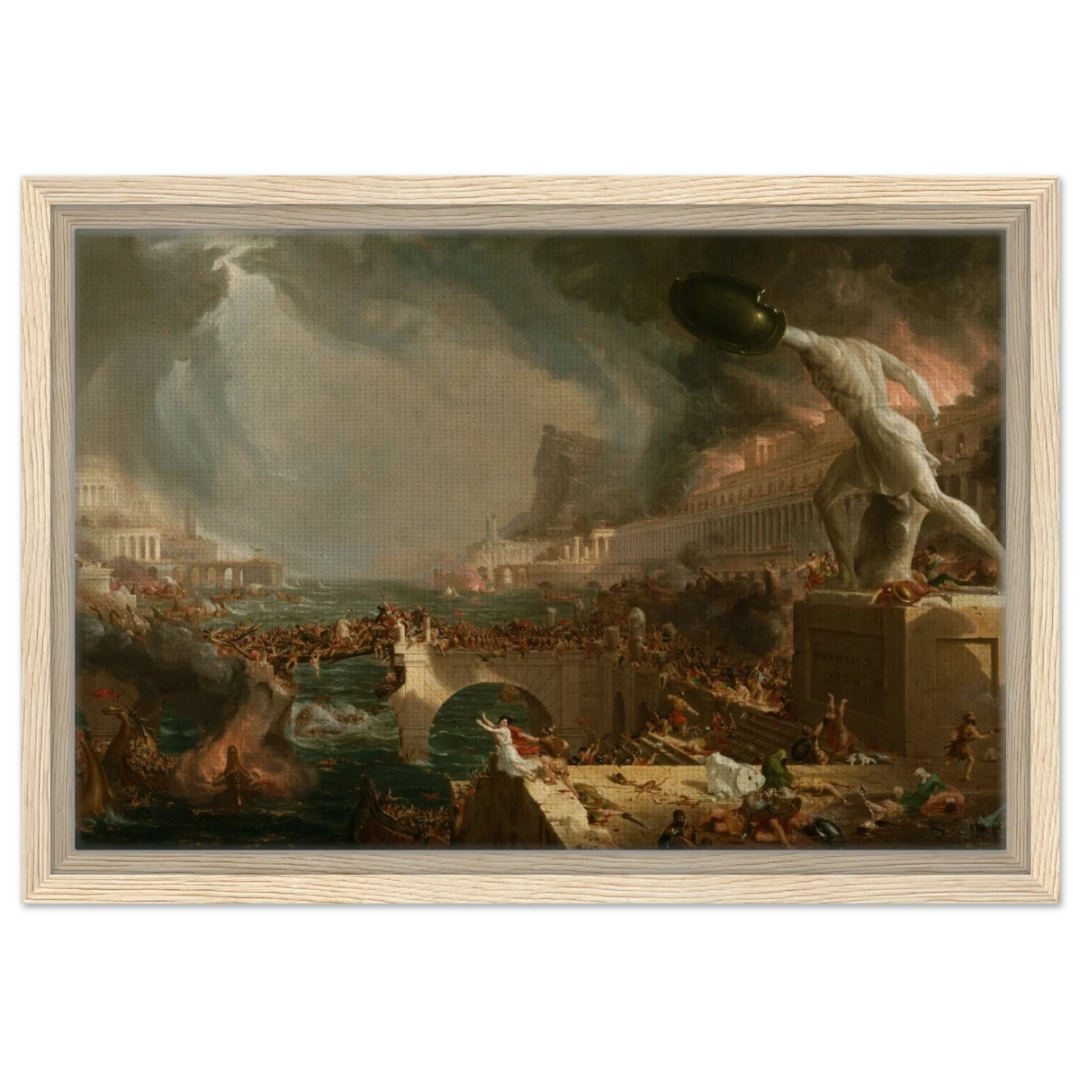 The Course of Empire – Destruction by Thomas Cole | Classic Historical Art Print - Framed Canvas - 30x45 cm / 12x18″ - Wood frame