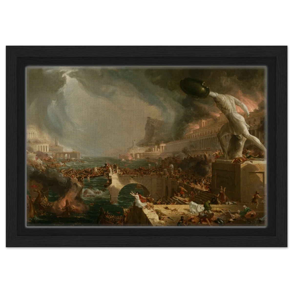 The Course of Empire – Destruction by Thomas Cole | Classic Historical Art Print - Framed Canvas - 20x30 cm / 8x12″ - Black frame