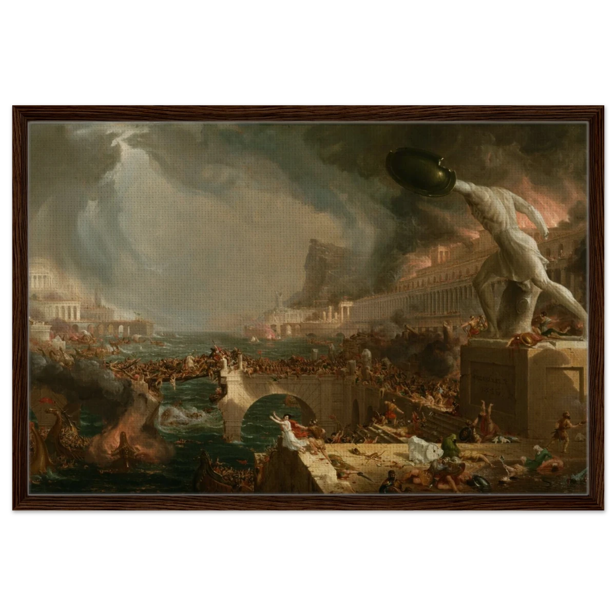 The Course of Empire – Destruction by Thomas Cole | Classic Historical Art Print - Framed Canvas - 60x90 cm / 24x36″ - Dark wood frame