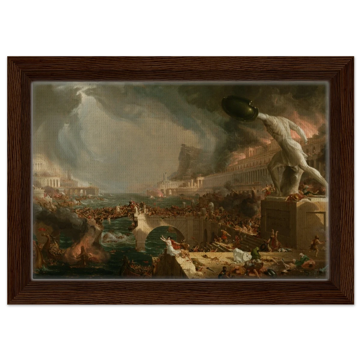 The Course of Empire – Destruction by Thomas Cole | Classic Historical Art Print - Framed Canvas - 20x30 cm / 8x12″ - Dark wood frame