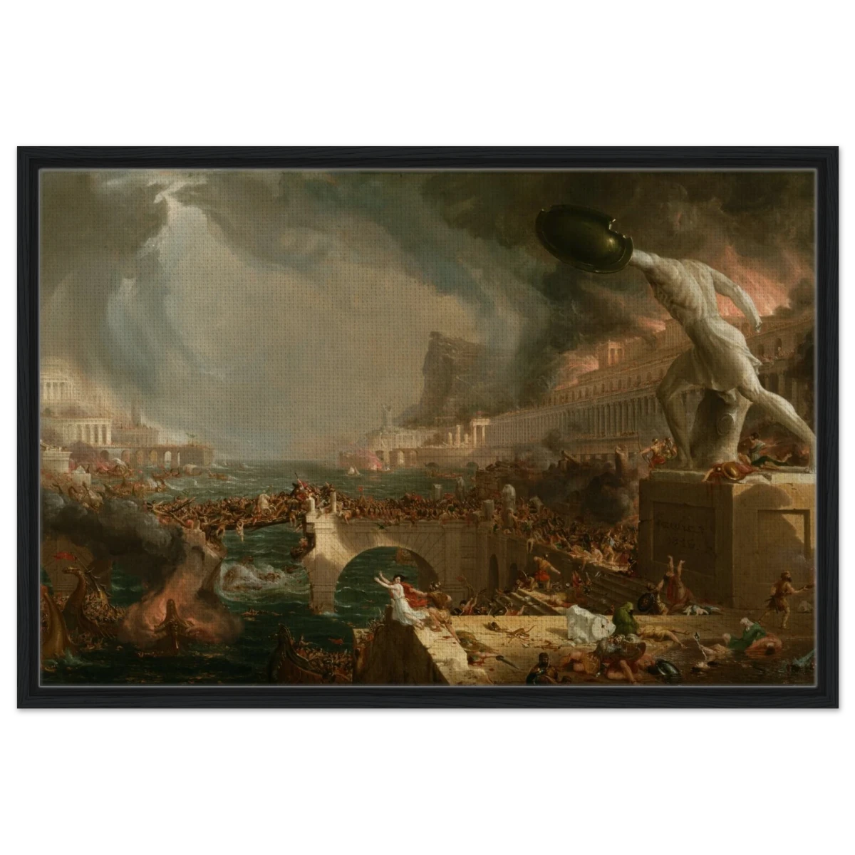 The Course of Empire – Destruction by Thomas Cole | Classic Historical Art Print - Framed Canvas - 60x90 cm / 24x36″ - Black frame
