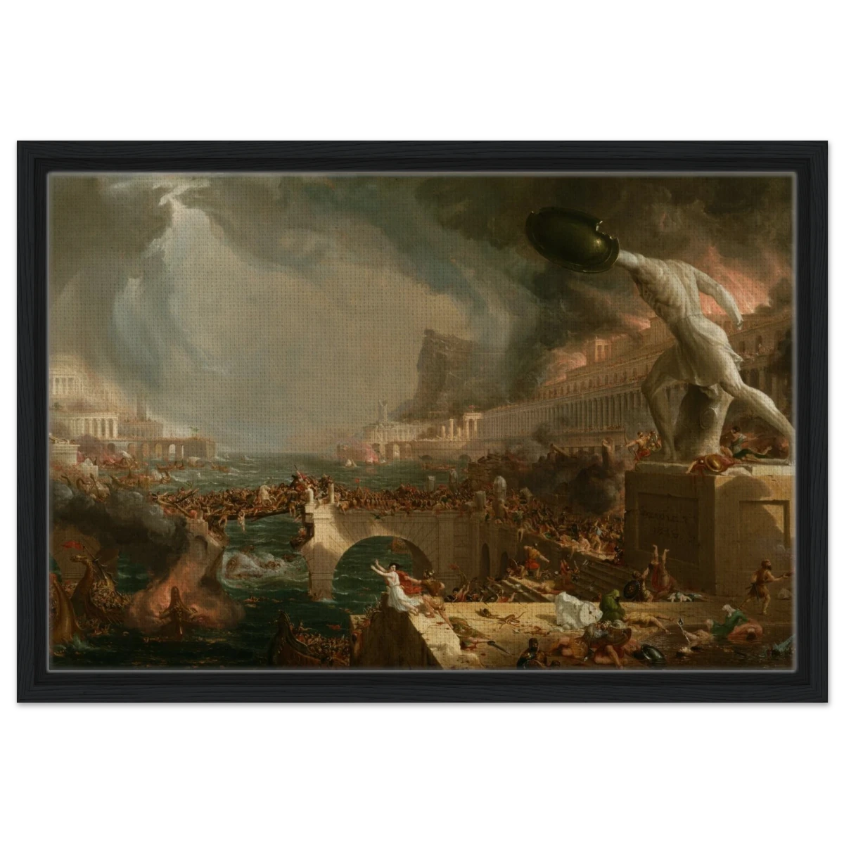 The Course of Empire – Destruction by Thomas Cole | Classic Historical Art Print - Framed Canvas - 40x60 cm / 16x24″ - Black frame