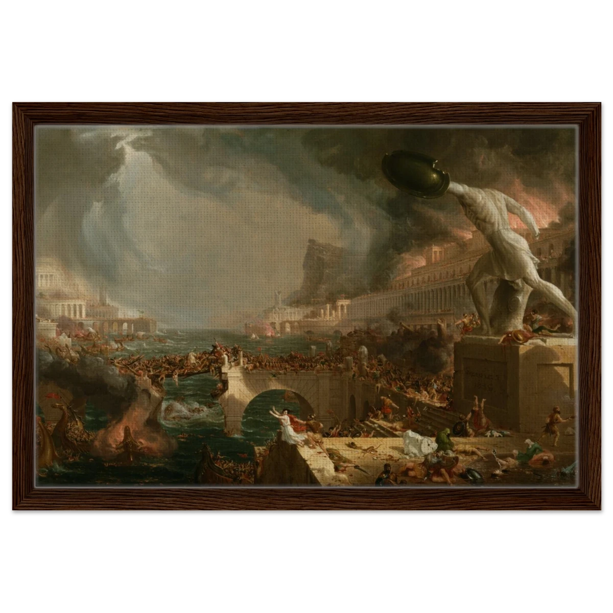 The Course of Empire – Destruction by Thomas Cole | Classic Historical Art Print - Framed Canvas - 40x60 cm / 16x24″ - Dark wood frame