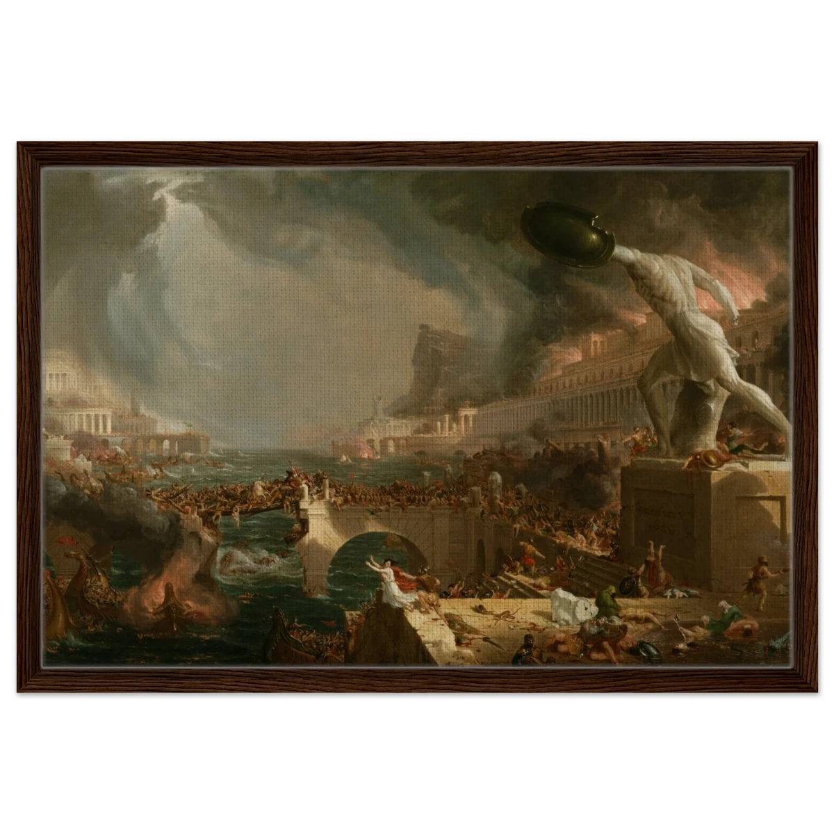The Course of Empire – Destruction by Thomas Cole | Classic Historical Art Print - Framed Canvas - 50x75 cm / 20x30″ - Dark wood frame