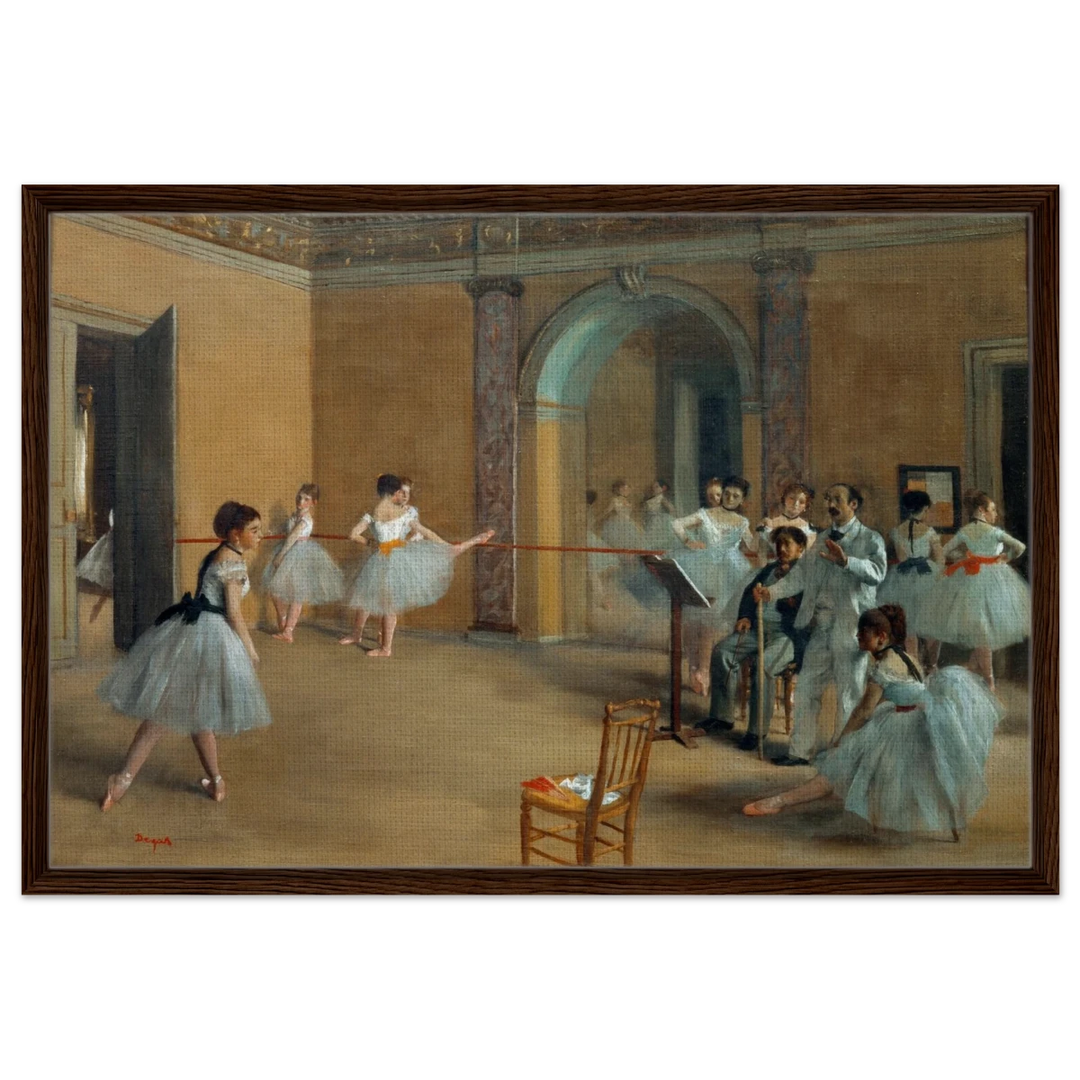 The Dance Foyer at The Opera, 1872 – Edgar Degas Wall Art Print - Framed Canvas - 60x90 cm / 24x36″ - Dark wood frame