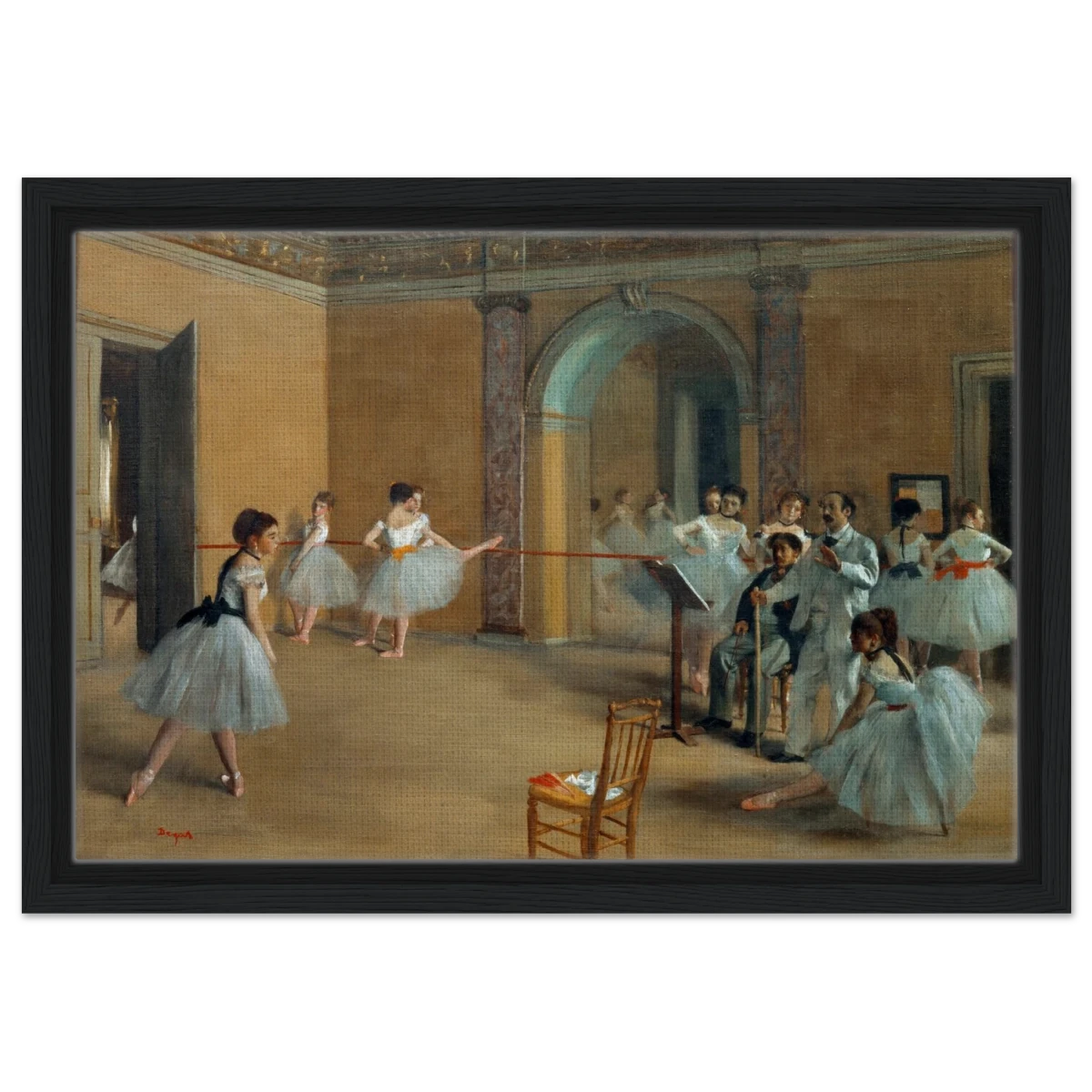 The Dance Foyer at The Opera, 1872 – Edgar Degas Wall Art Print - Framed Canvas - 30x45 cm / 12x18″ - Black frame