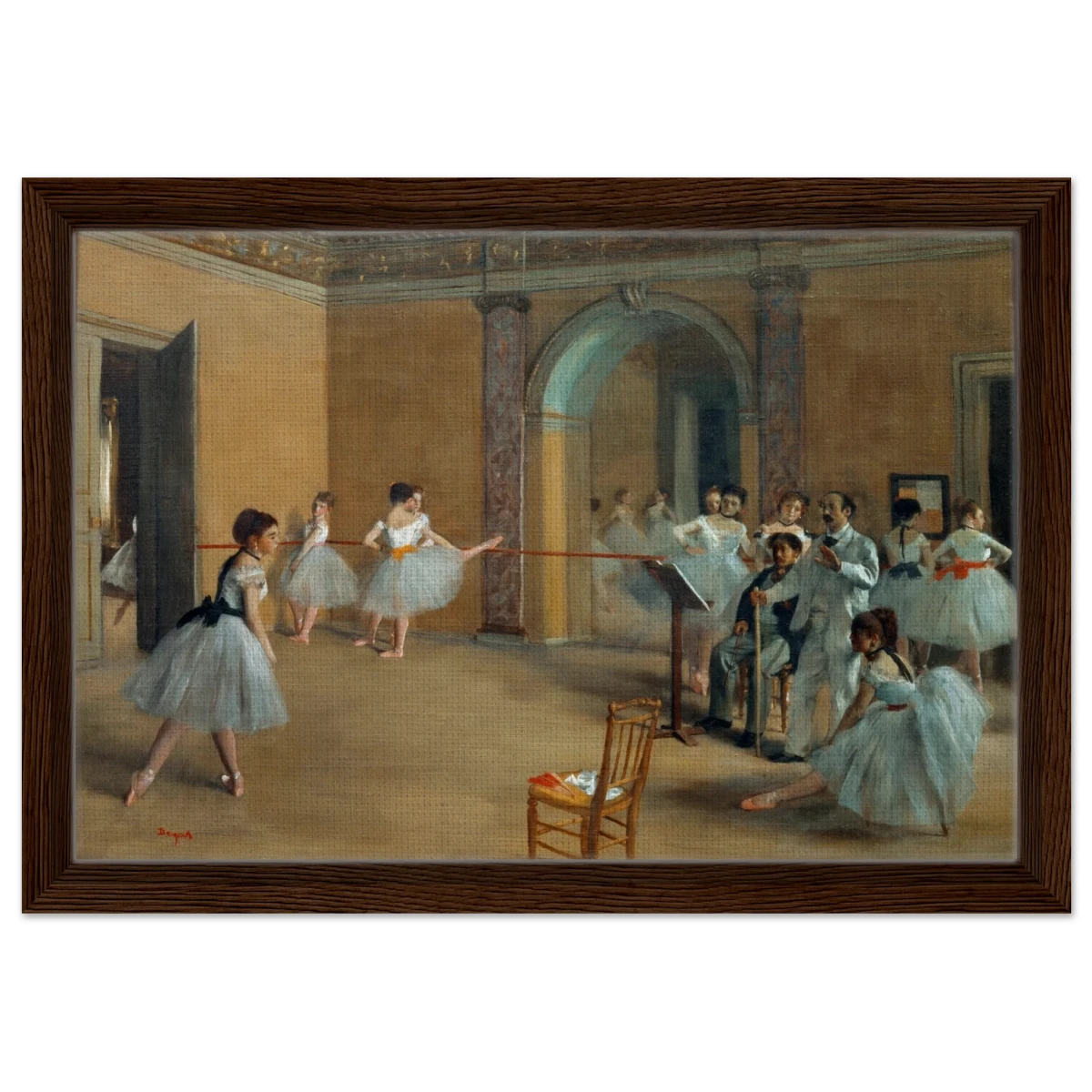 The Dance Foyer at The Opera, 1872 – Edgar Degas Wall Art Print - Framed Canvas - 30x45 cm / 12x18″ - Dark wood frame