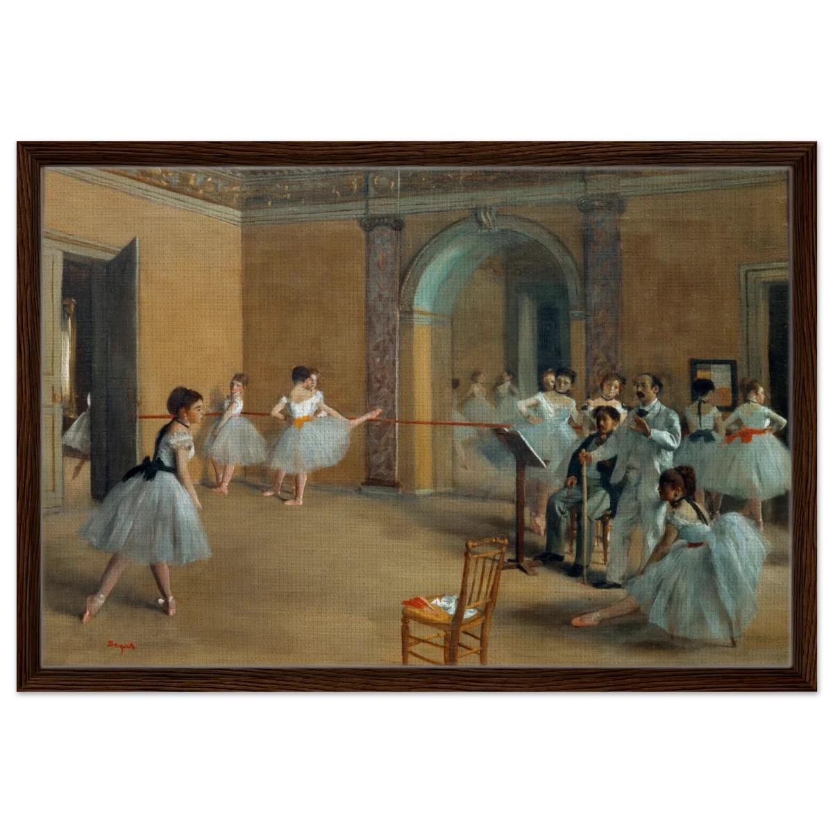 The Dance Foyer at The Opera, 1872 – Edgar Degas Wall Art Print - Framed Canvas - 50x75 cm / 20x30″ - Dark wood frame
