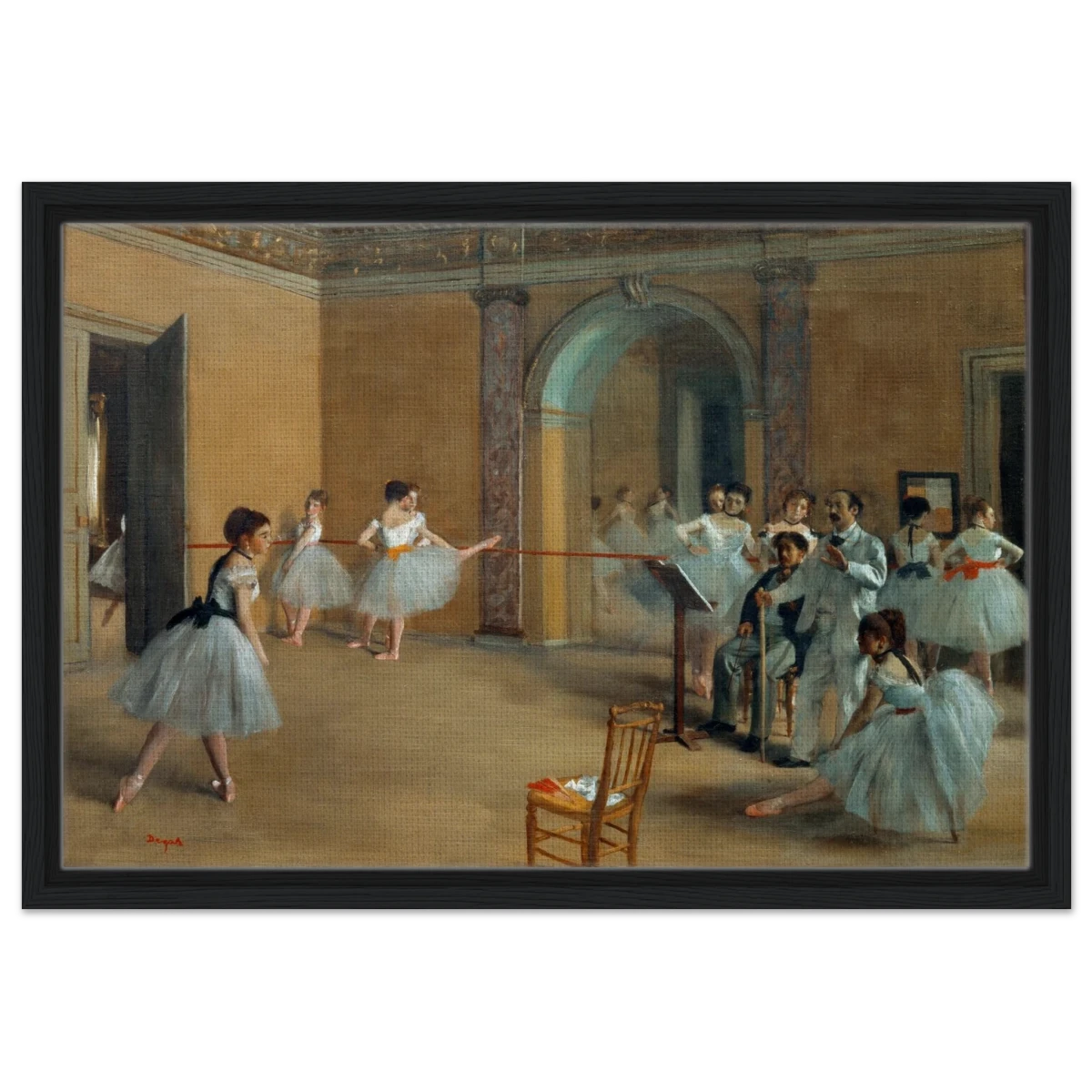 The Dance Foyer at The Opera, 1872 – Edgar Degas Wall Art Print - Framed Canvas - 40x60 cm / 16x24″ - Black frame