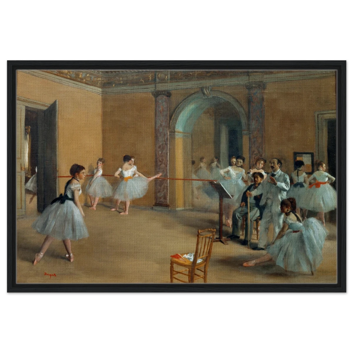 The Dance Foyer at The Opera, 1872 – Edgar Degas Wall Art Print - Framed Canvas - 60x90 cm / 24x36″ - Black frame