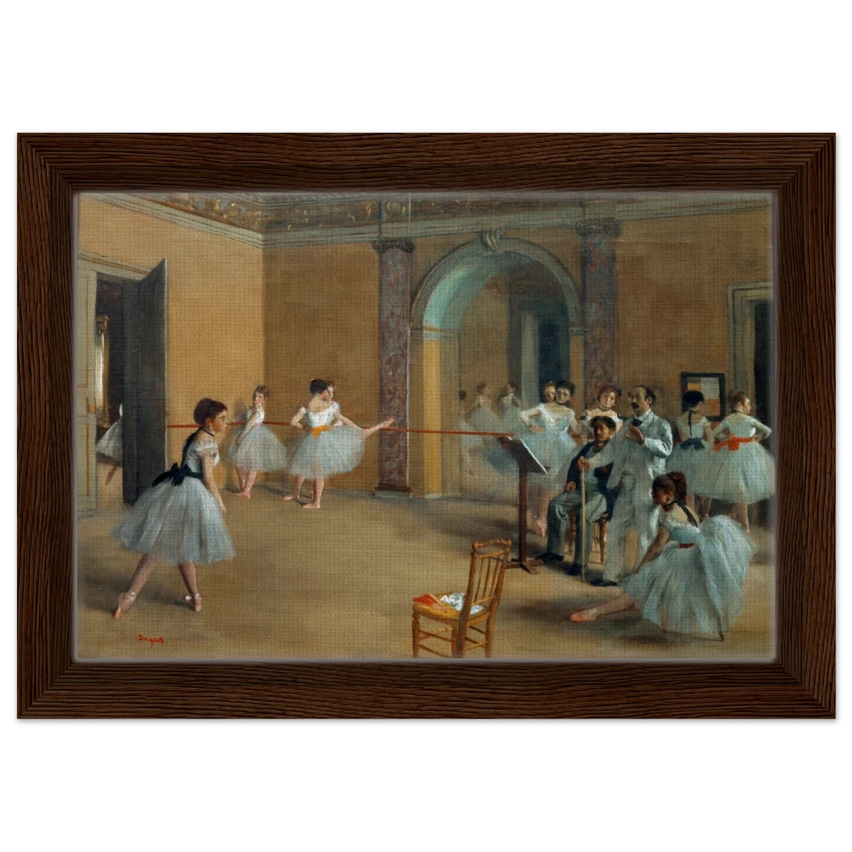 The Dance Foyer at The Opera, 1872 – Edgar Degas Wall Art Print - Framed Canvas - 20x30 cm / 8x12″ - Dark wood frame
