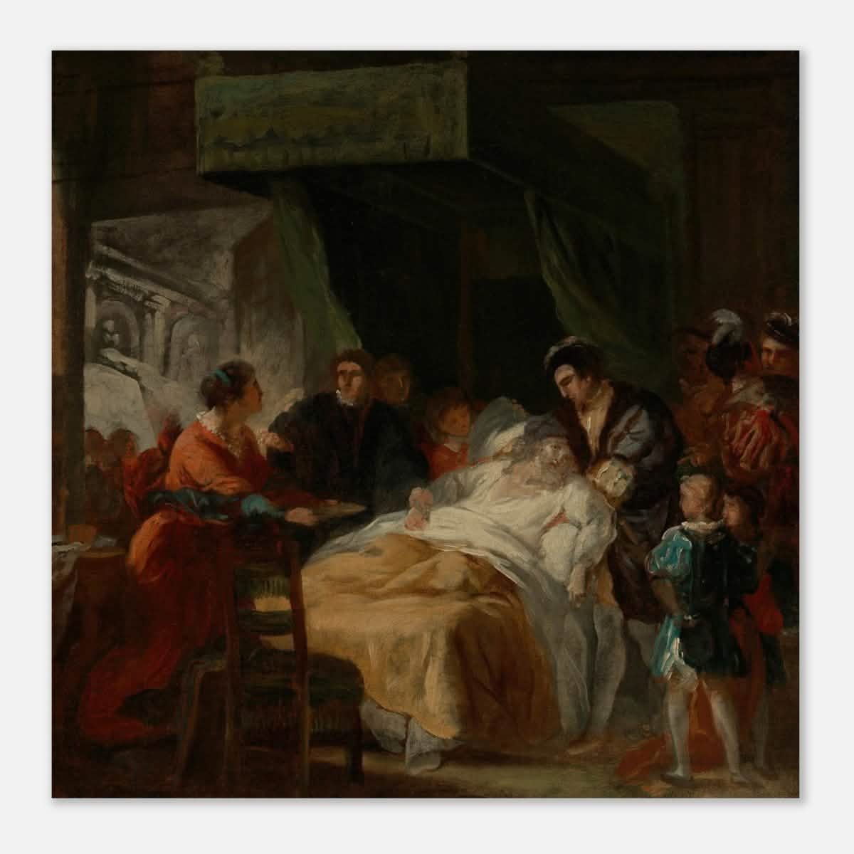 The Death of Leonardo da Vinci in the Arms of François by François - Guillaume Ménageot | Vintage wall art print - Wood Prints - 60x60 cm / 24x24″ -