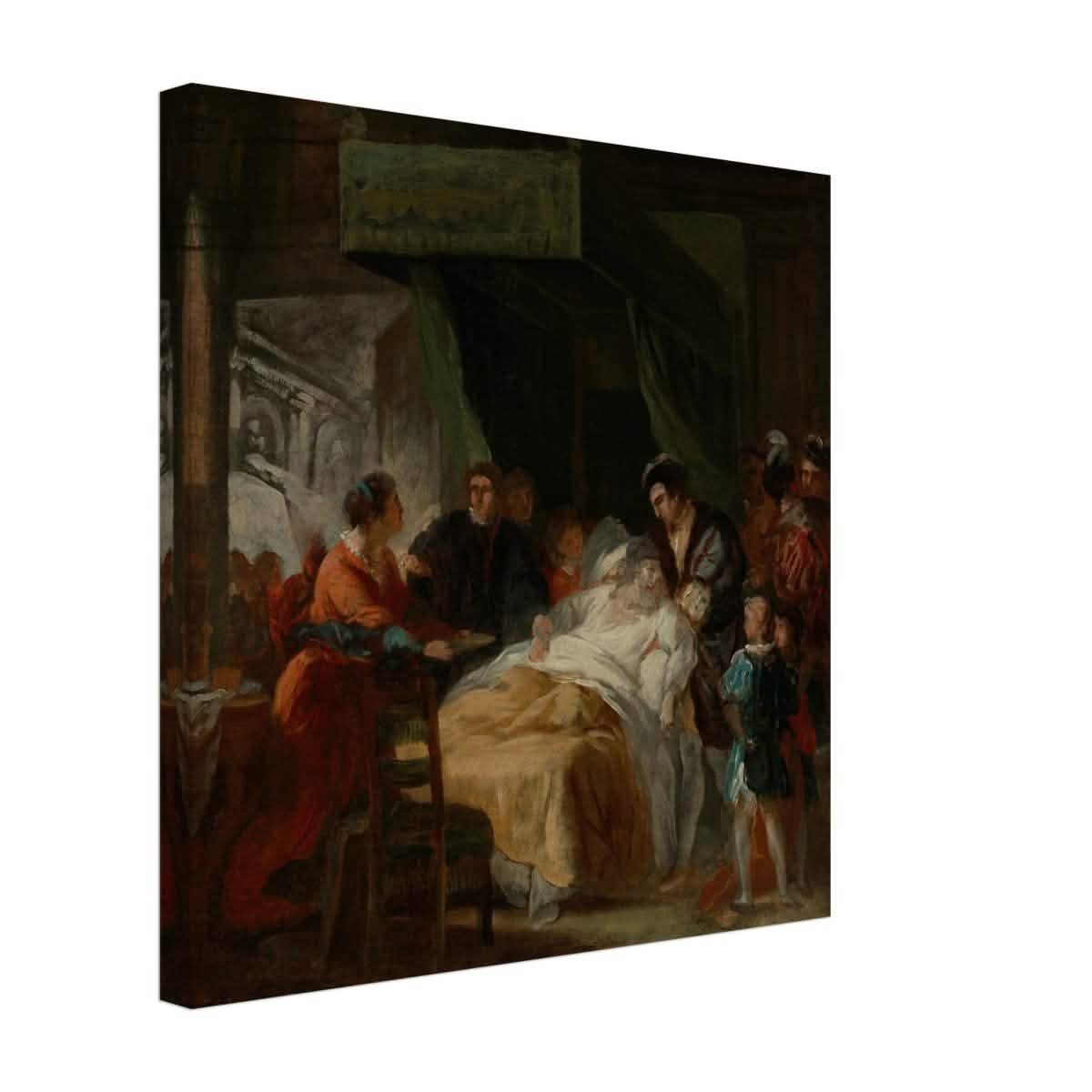 The Death of Leonardo da Vinci in the Arms of François by François - Guillaume Ménageot | Vintage wall art print - Canvas - 40x40 cm / 16x16″ -