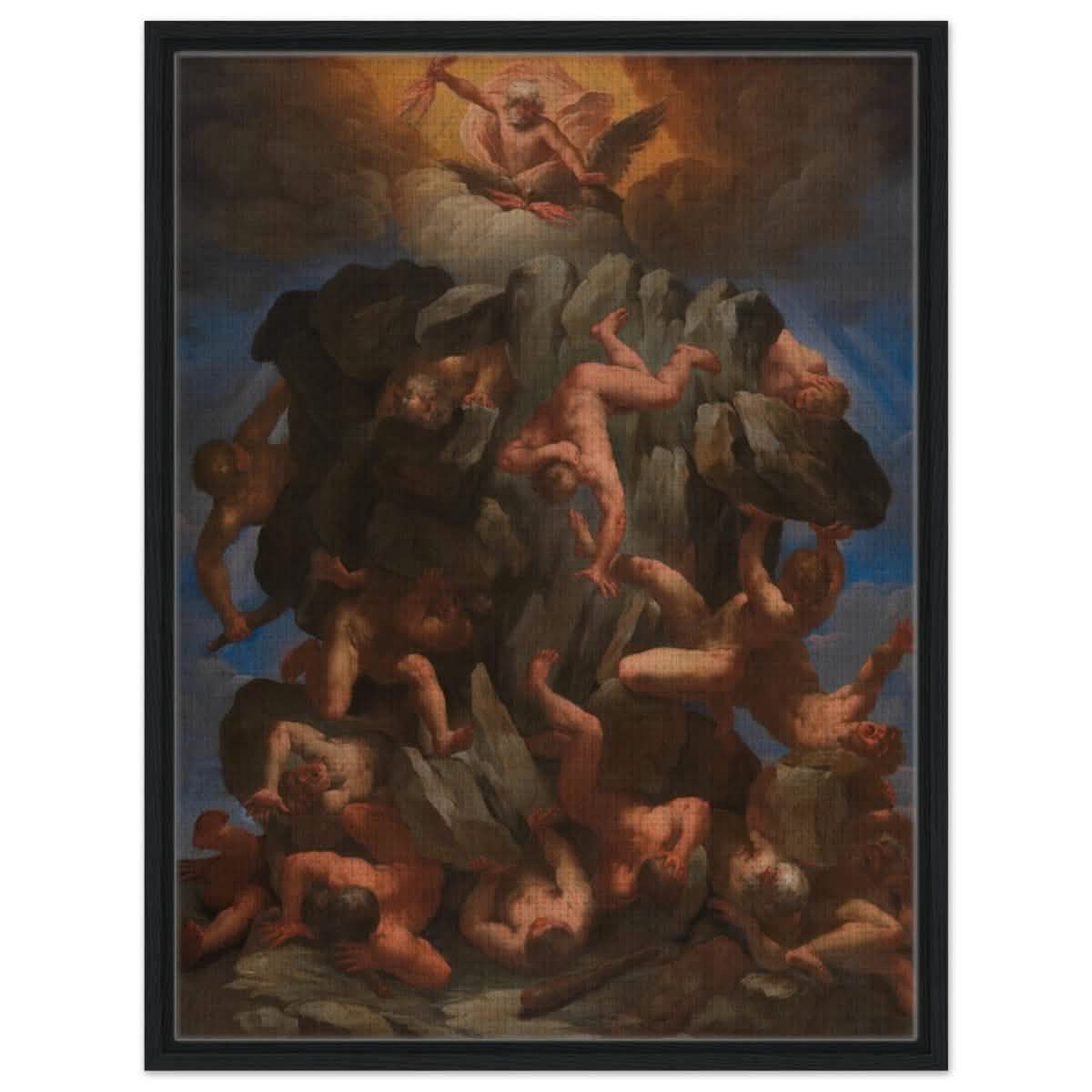The Fall of the Giants by Guido Reni | Vintage wall art print - Framed Canvas - 60x80 cm / 24x32″ - Black frame
