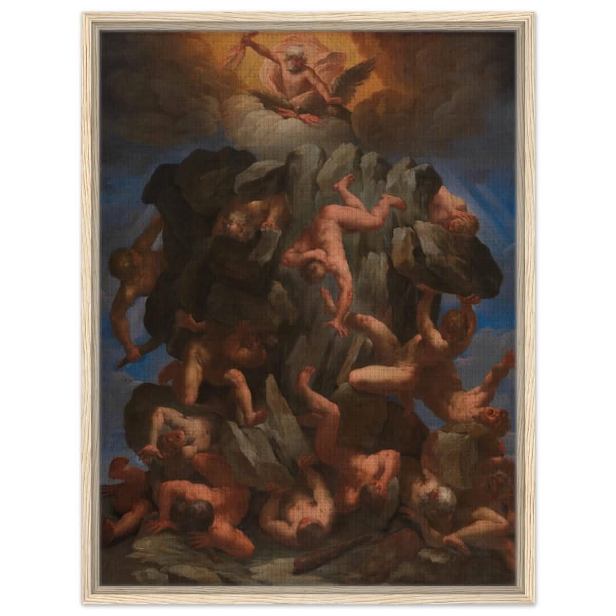 The Fall of the Giants by Guido Reni | Vintage wall art print - Framed Canvas - 60x80 cm / 24x32″ - Wood frame