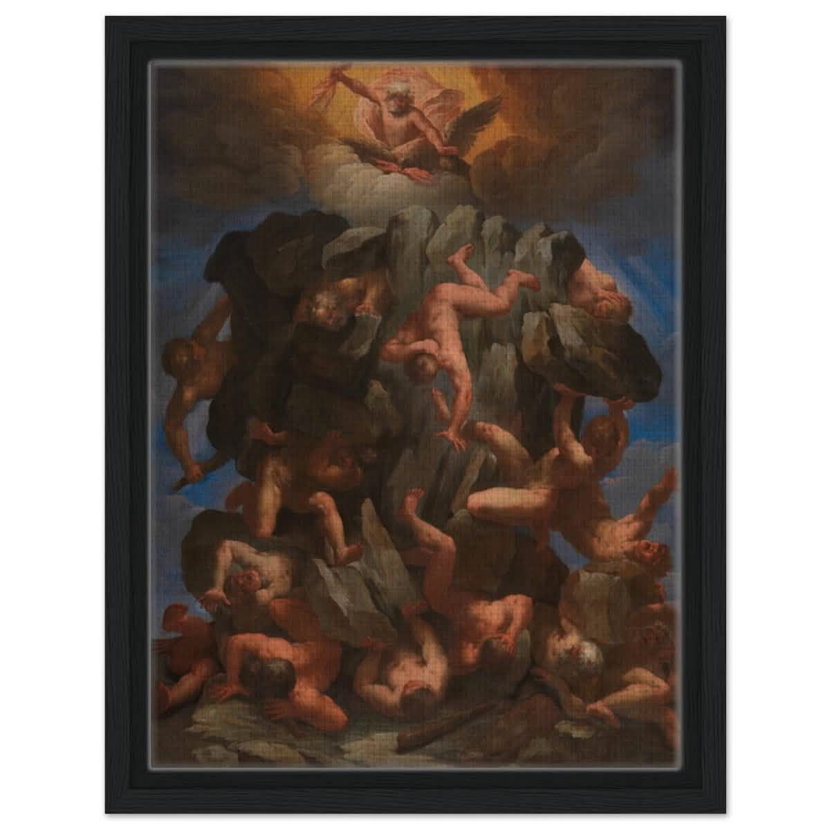 The Fall of the Giants by Guido Reni | Vintage wall art print - Framed Canvas - 30x40 cm / 12x16″ - Black frame