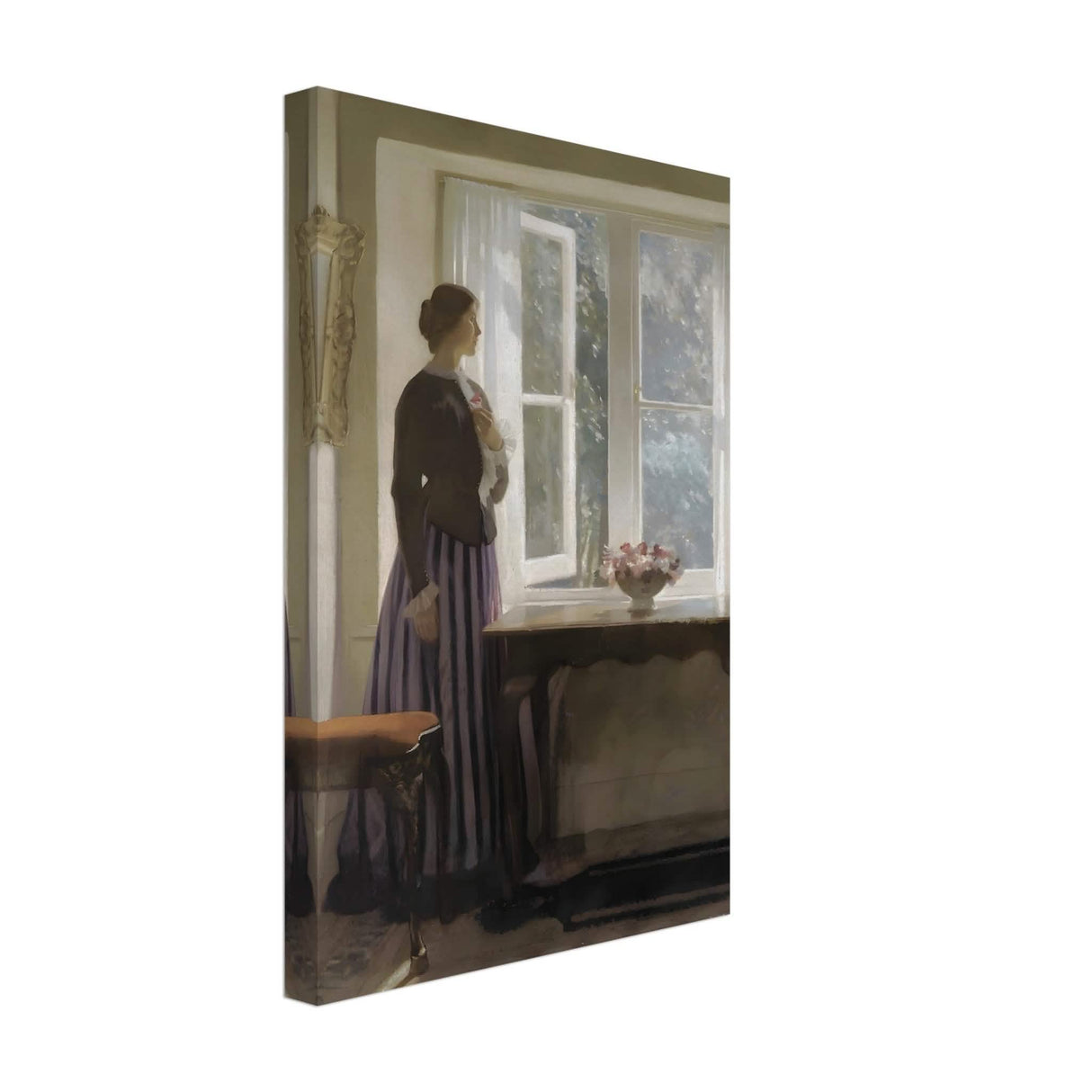 The Girl and the Picture, A Flower by Harold Knight Vintage Wall Art - Canvas - 30x45 cm / 12x18″ - Thick