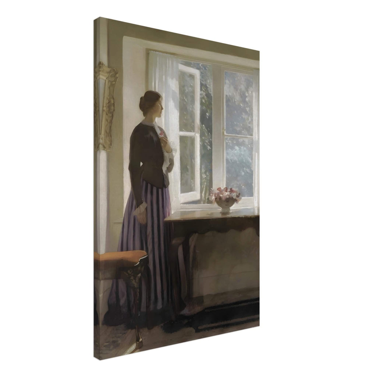 The Girl and the Picture, A Flower by Harold Knight Vintage Wall Art - Canvas - 60x90 cm / 24x36″ - Thick