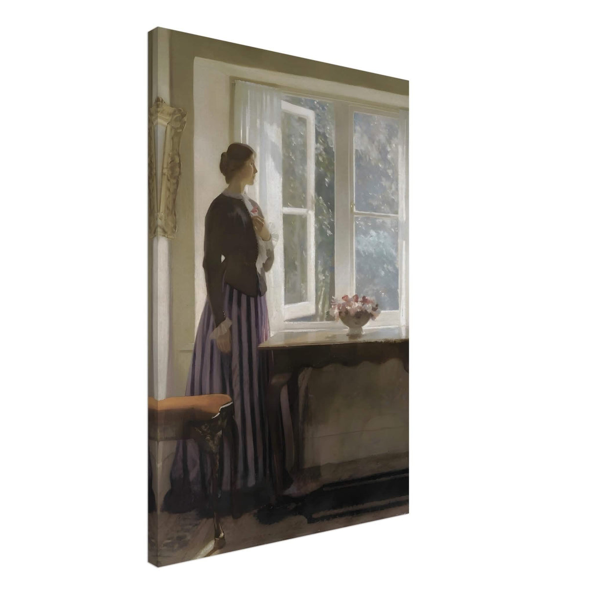 The Girl and the Picture, A Flower by Harold Knight Vintage Wall Art - Canvas - 50x75 cm / 20x30″ - Slim