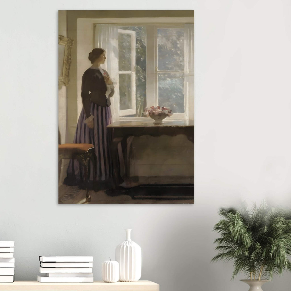 The Girl and the Picture, A Flower by Harold Knight Vintage Wall Art - Wood Prints - 70x100 cm / 28x40″ - 20 mm