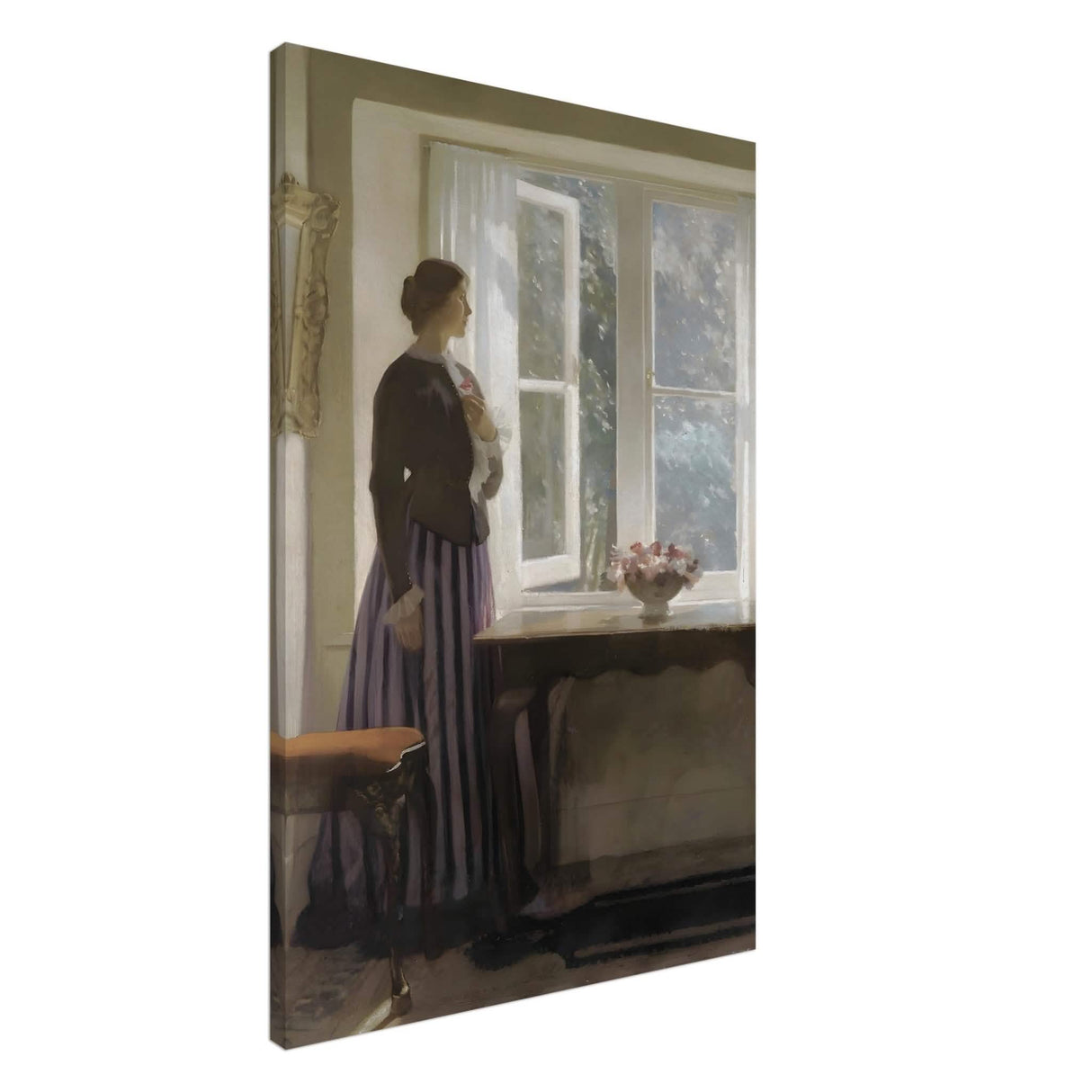 The Girl and the Picture, A Flower by Harold Knight Vintage Wall Art - Canvas - 60x90 cm / 24x36″ - Slim