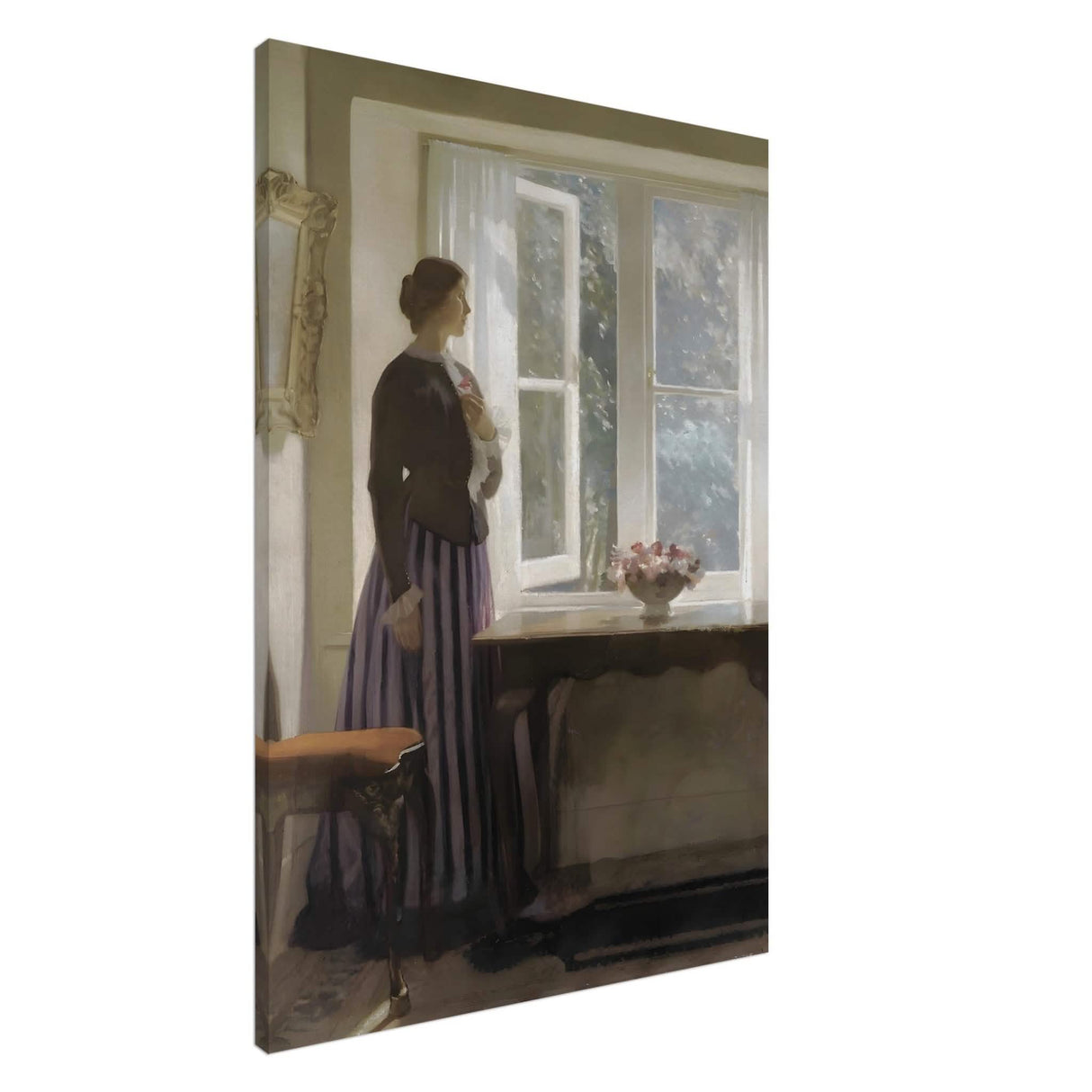 The Girl and the Picture, A Flower by Harold Knight Vintage Wall Art - Canvas - 70x100 cm / 28x40″ - Slim