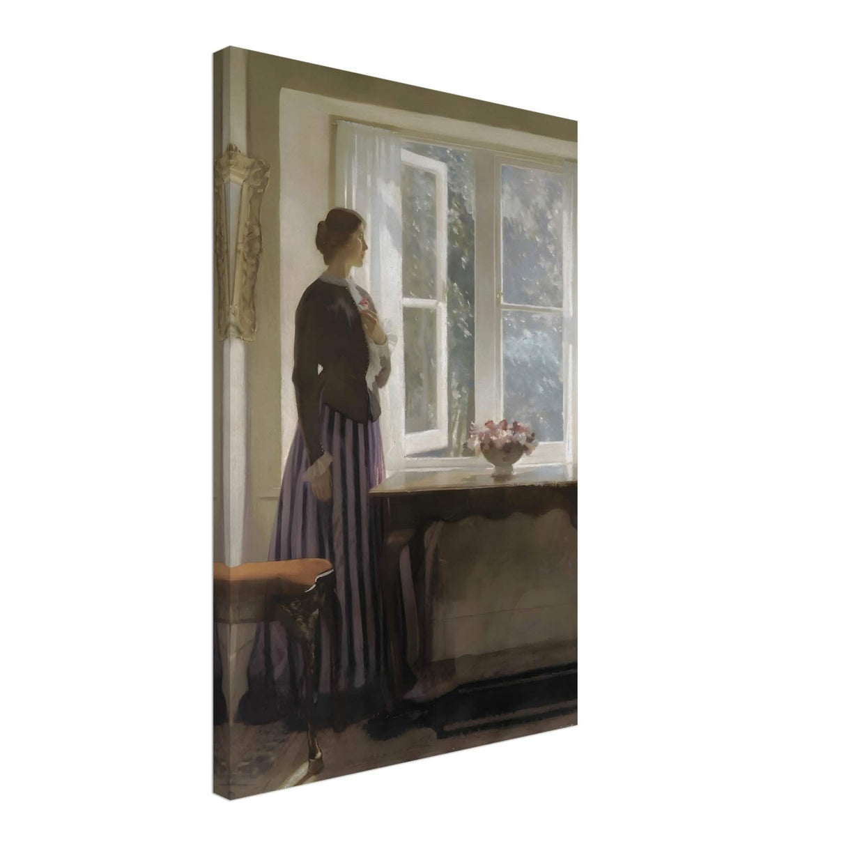 The Girl and the Picture, A Flower by Harold Knight Vintage Wall Art - Canvas - 40x60 cm / 16x24″ - Slim