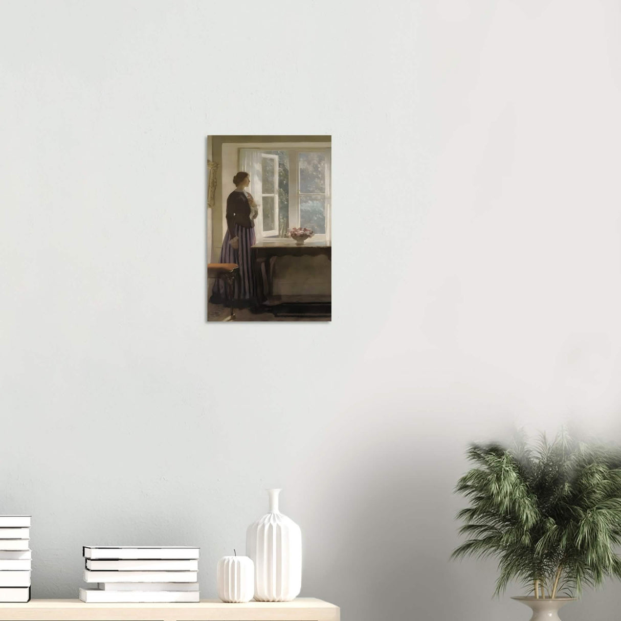 The Girl and the Picture, A Flower by Harold Knight Vintage Wall Art - Wood Prints - 30x45 cm / 12x18″ - 10 mm