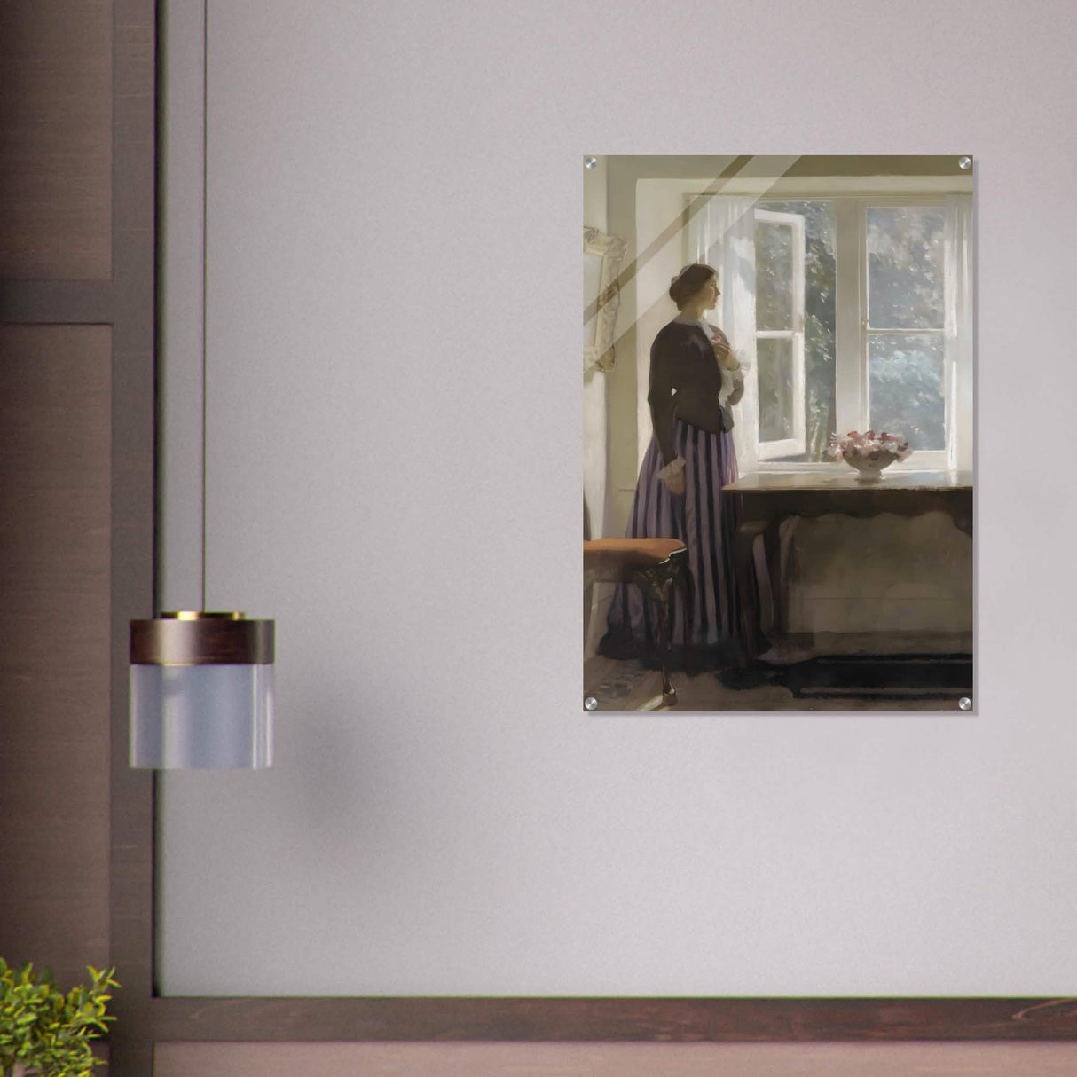 The Girl and the Picture, A Flower by Harold Knight Vintage Wall Art - Acrylic Print - 70x100 cm / 28x40″ -