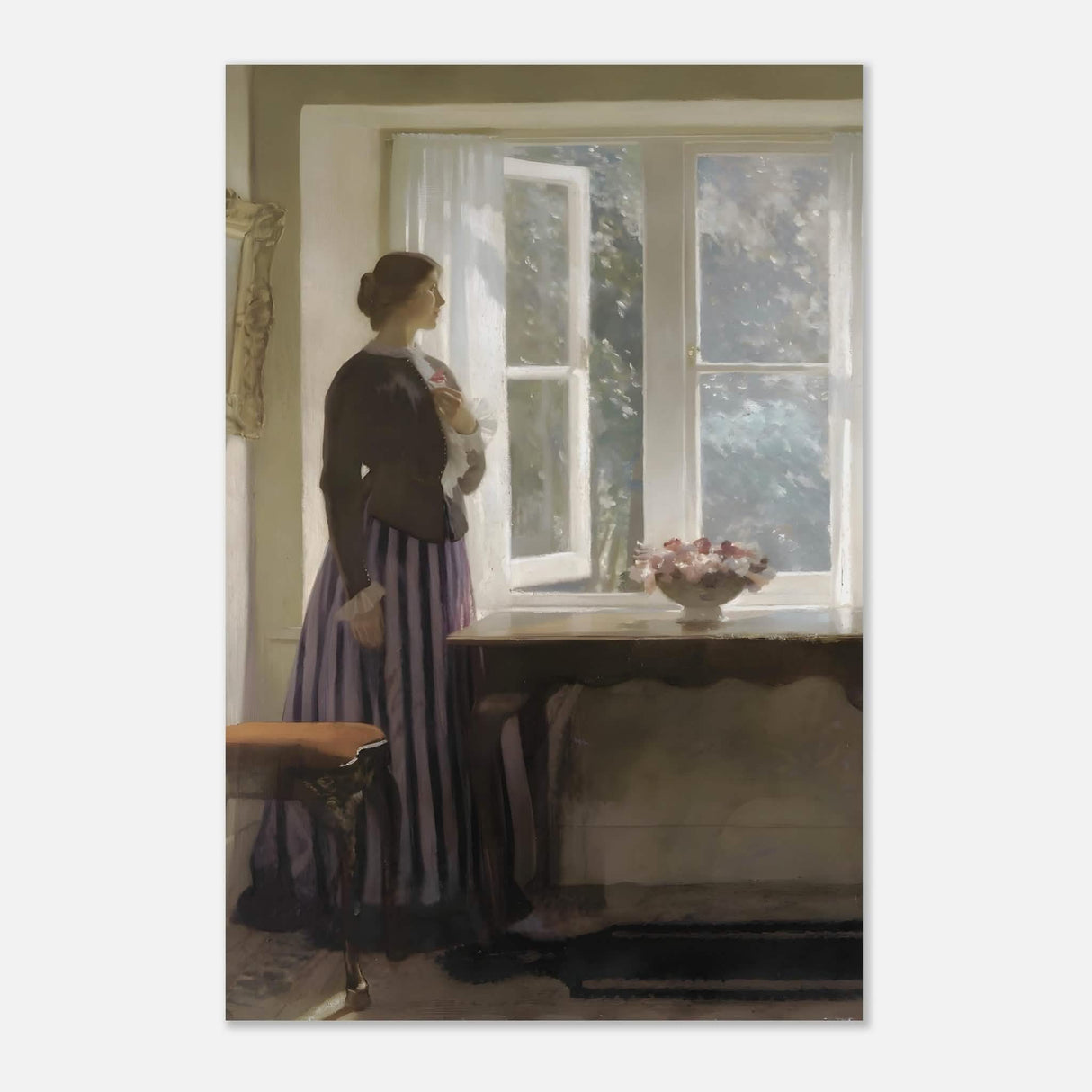 The Girl and the Picture, A Flower by Harold Knight Vintage Wall Art - Aluminum Print - 50x75 cm / 20x30″ -