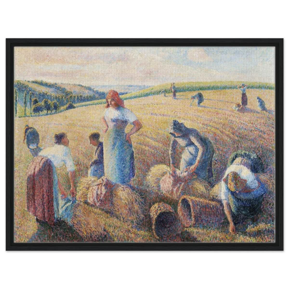 The Gleaners, 1889 by Camille Pissarro | Vintage wall art print - Framed Canvas - 60x80 cm / 24x32″ - Black frame