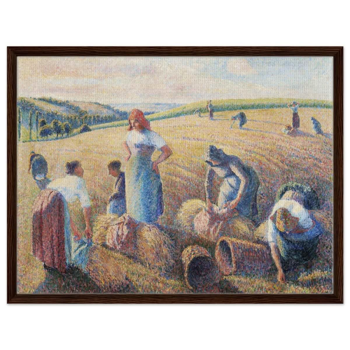 The Gleaners, 1889 by Camille Pissarro | Vintage wall art print - Framed Canvas - 60x80 cm / 24x32″ - Dark wood frame
