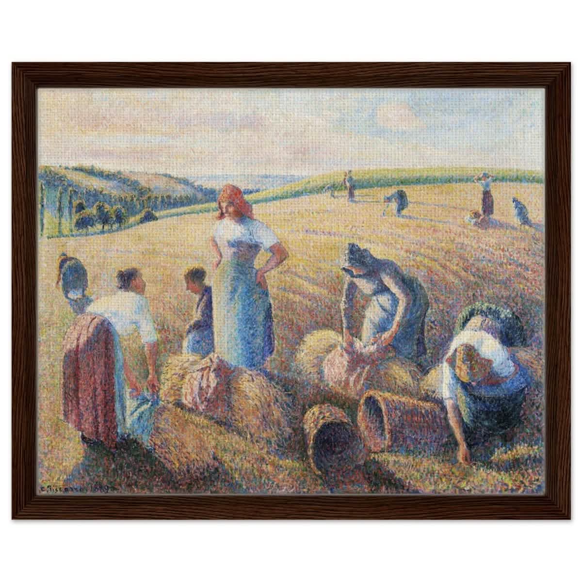 The Gleaners, 1889 by Camille Pissarro | Vintage wall art print - Framed Canvas - 40x50 cm / 16x20″ - Dark wood frame