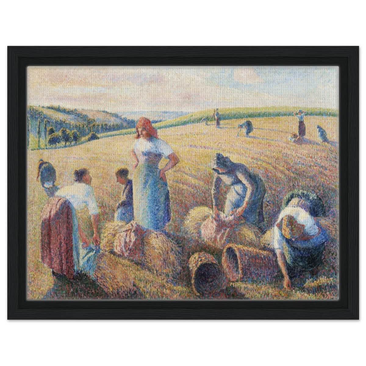 The Gleaners, 1889 by Camille Pissarro | Vintage wall art print - Framed Canvas - 30x40 cm / 12x16″ - Black frame