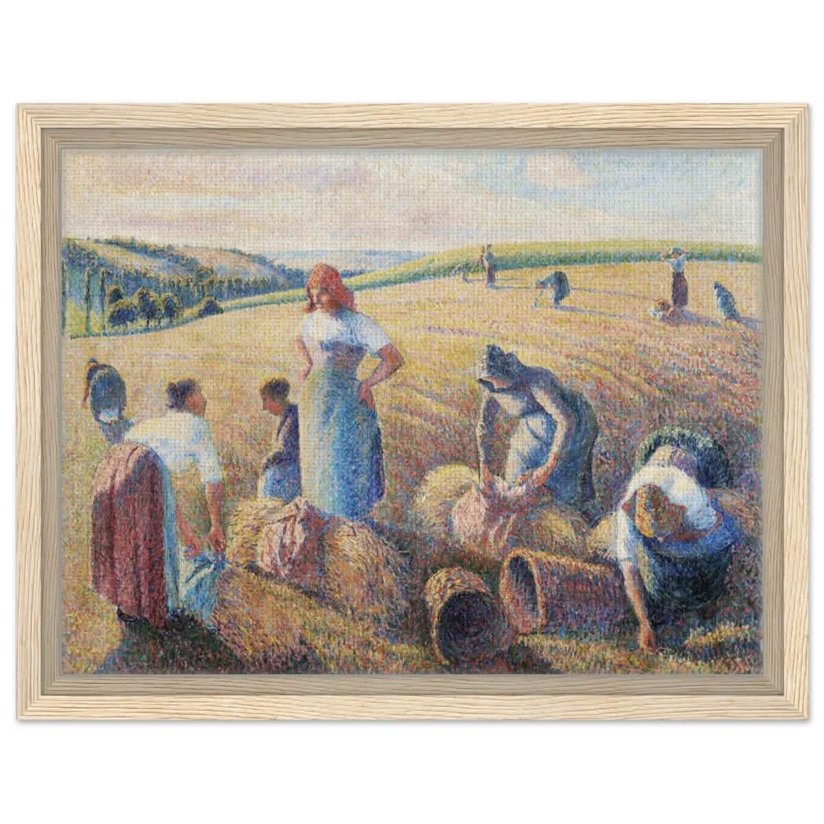 The Gleaners, 1889 by Camille Pissarro | Vintage wall art print - Framed Canvas - 30x40 cm / 12x16″ - Wood frame