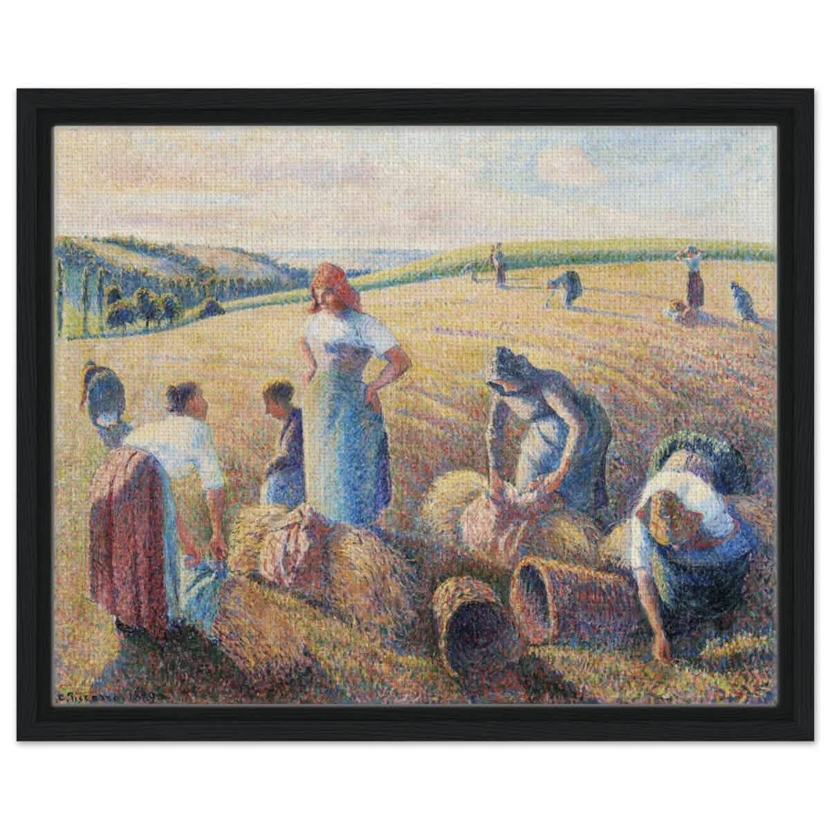 The Gleaners, 1889 by Camille Pissarro | Vintage wall art print - Framed Canvas - 40x50 cm / 16x20″ - Black frame