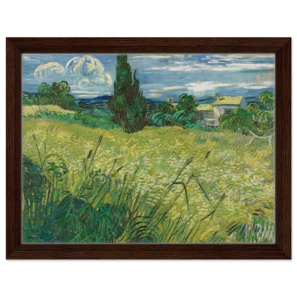 The Green Field by Vincent van Gogh | Vintage wall art print - Framed Canvas - 30x40 cm / 12x16″ - Dark wood frame