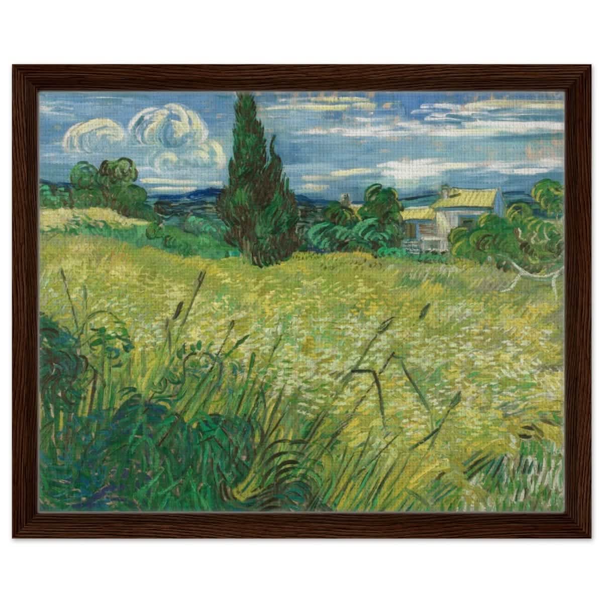 The Green Field by Vincent van Gogh | Vintage wall art print - Framed Canvas - 40x50 cm / 16x20″ - Dark wood frame