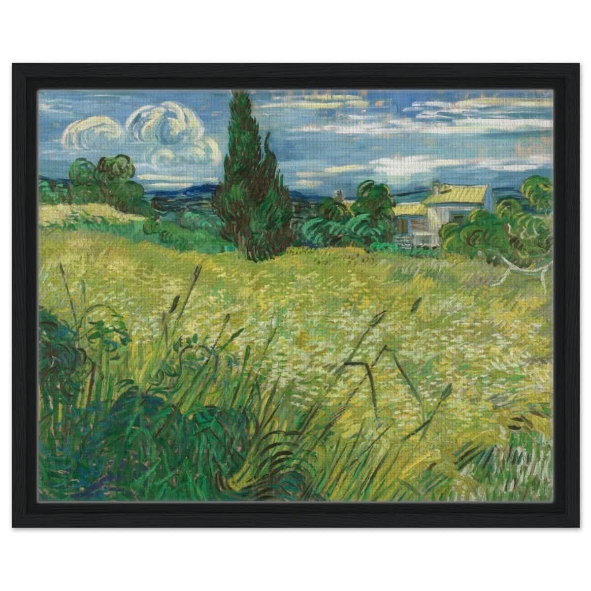 The Green Field by Vincent van Gogh | Vintage wall art print - Framed Canvas - 40x50 cm / 16x20″ - Black frame