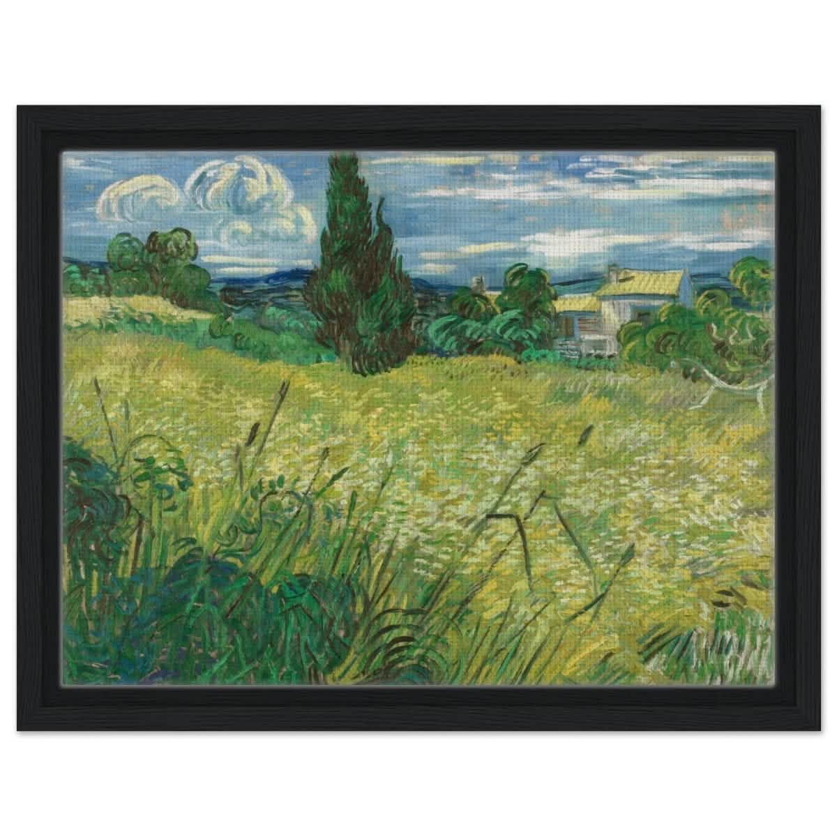 The Green Field by Vincent van Gogh | Vintage wall art print - Framed Canvas - 30x40 cm / 12x16″ - Black frame