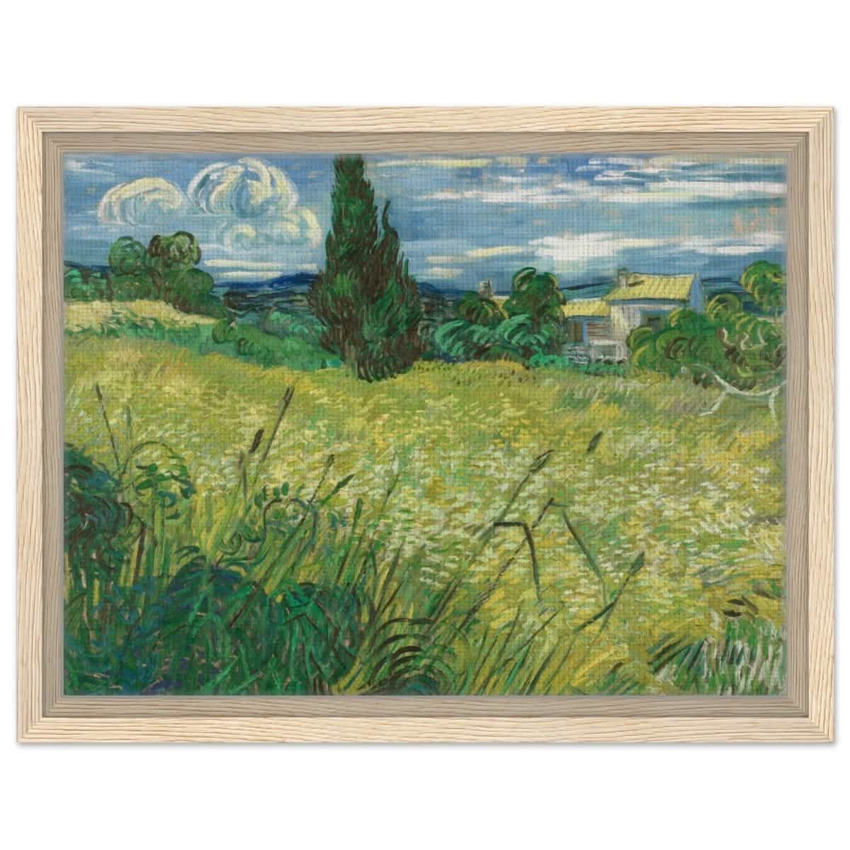 The Green Field by Vincent van Gogh | Vintage wall art print - Framed Canvas - 30x40 cm / 12x16″ - Wood frame