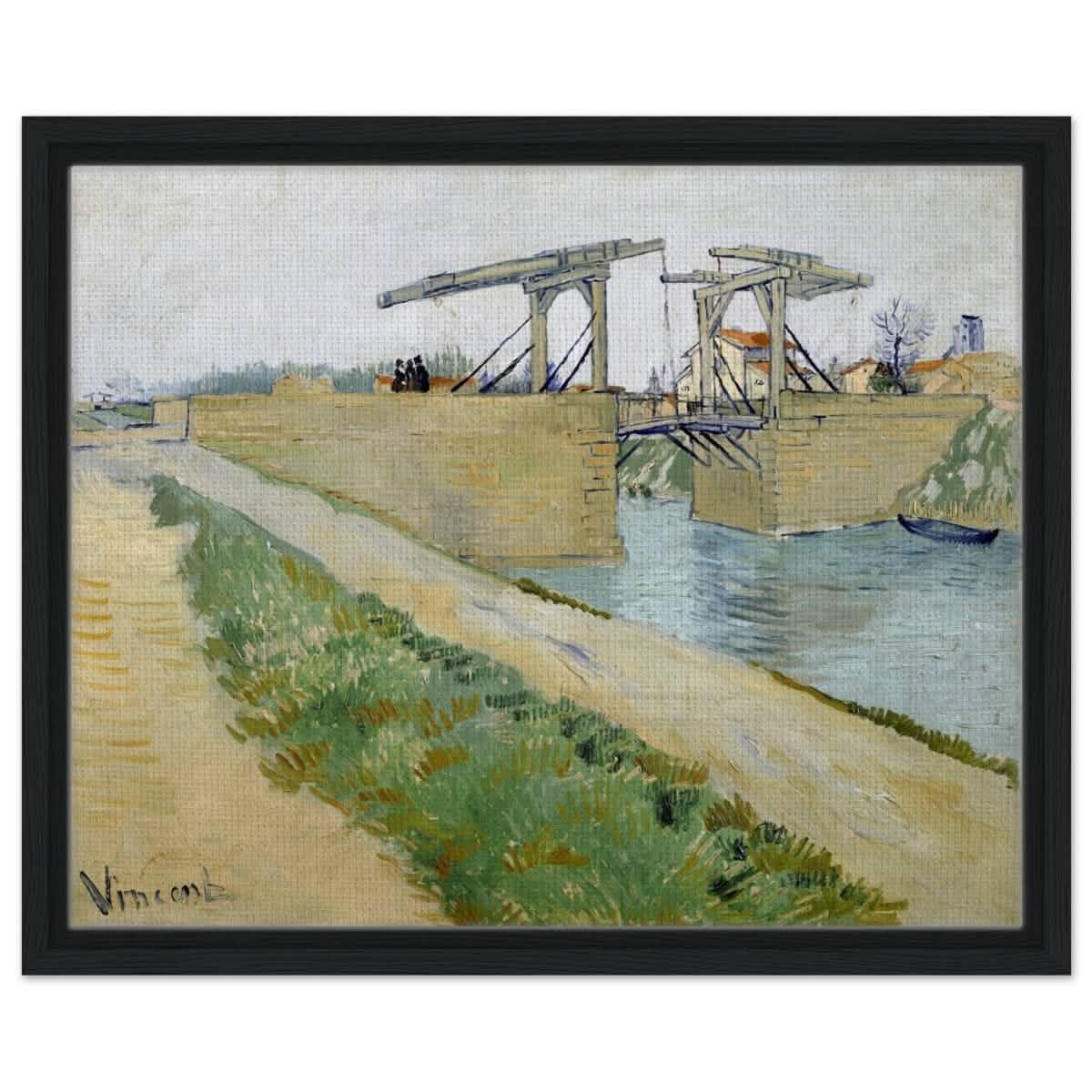 The Langlois Bridge (1888) by Vincent van Gogh | Vintage wall art print - Framed Canvas - 40x50 cm / 16x20″ - Black frame