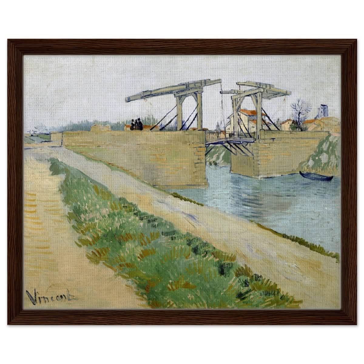 The Langlois Bridge (1888) by Vincent van Gogh | Vintage wall art print - Framed Canvas - 40x50 cm / 16x20″ - Dark wood frame