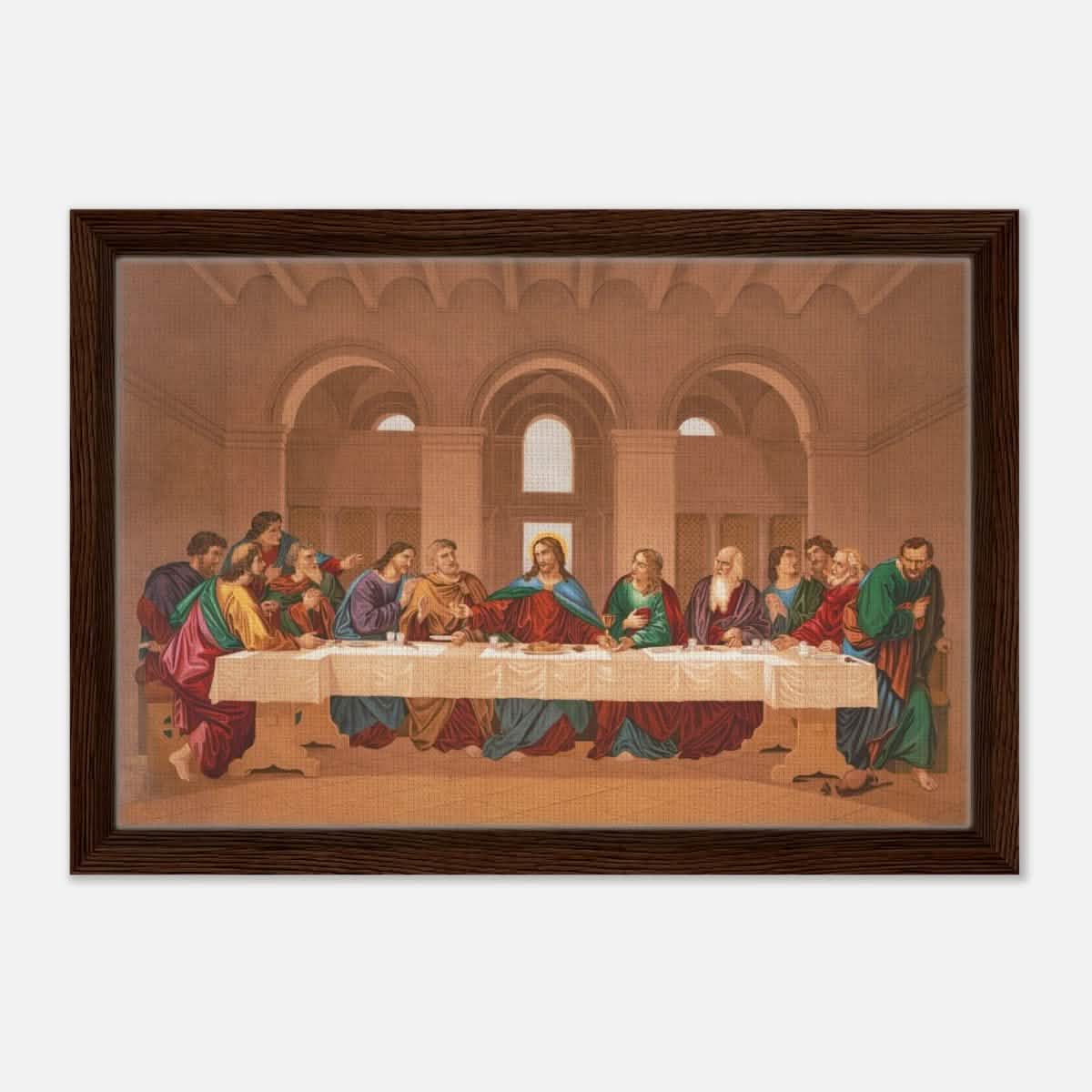 The Last Supper by Leonardo da Vinci | Da Vinci Vintage Wall art Print - Framed Canvas - 30x45 cm / 12x18″ - Dark wood frame