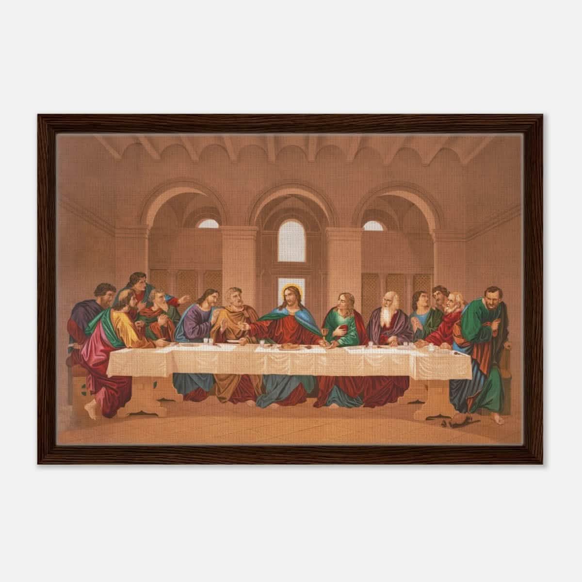 The Last Supper by Leonardo da Vinci | Da Vinci Vintage Wall art Print - Framed Canvas - 40x60 cm / 16x24″ - Dark wood frame