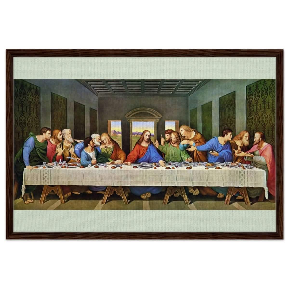 The Last Supper by Leonardo da Vinci (Restored) | Vintage Art wall art print - Framed Canvas - 60x90 cm / 24x36″ - Dark wood frame