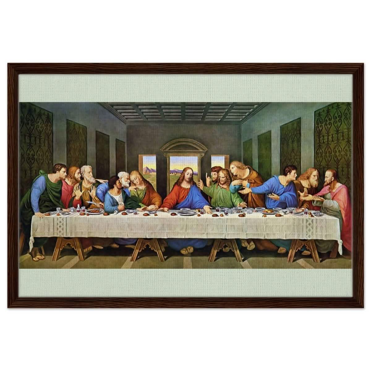 The Last Supper by Leonardo da Vinci (Restored) | Vintage Art wall art print - Framed Canvas - 50x75 cm / 20x30″ - Dark wood frame