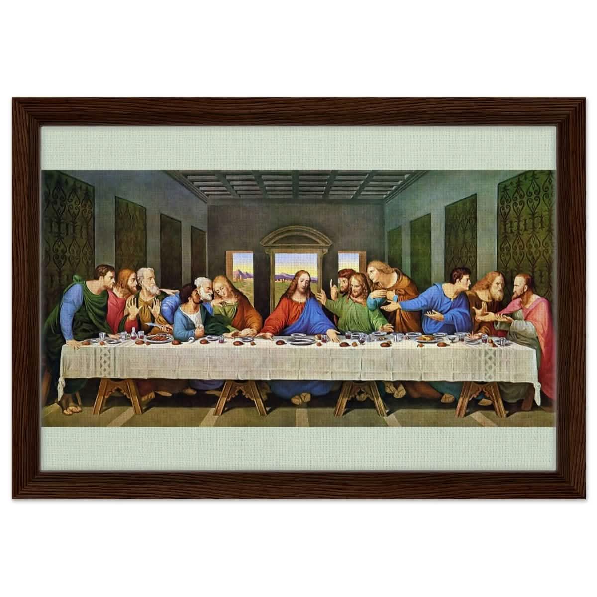The Last Supper by Leonardo da Vinci (Restored) | Vintage Art wall art print - Framed Canvas - 30x45 cm / 12x18″ - Dark wood frame