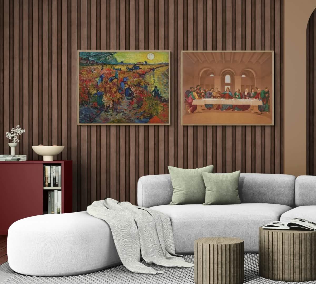 The Last Supper & The Red Vineyard Duo | Rustic Harmony Duo | Set of 2 wall art print - Framed Canvas - 30X45 CM / 12X18″ - Wood frame