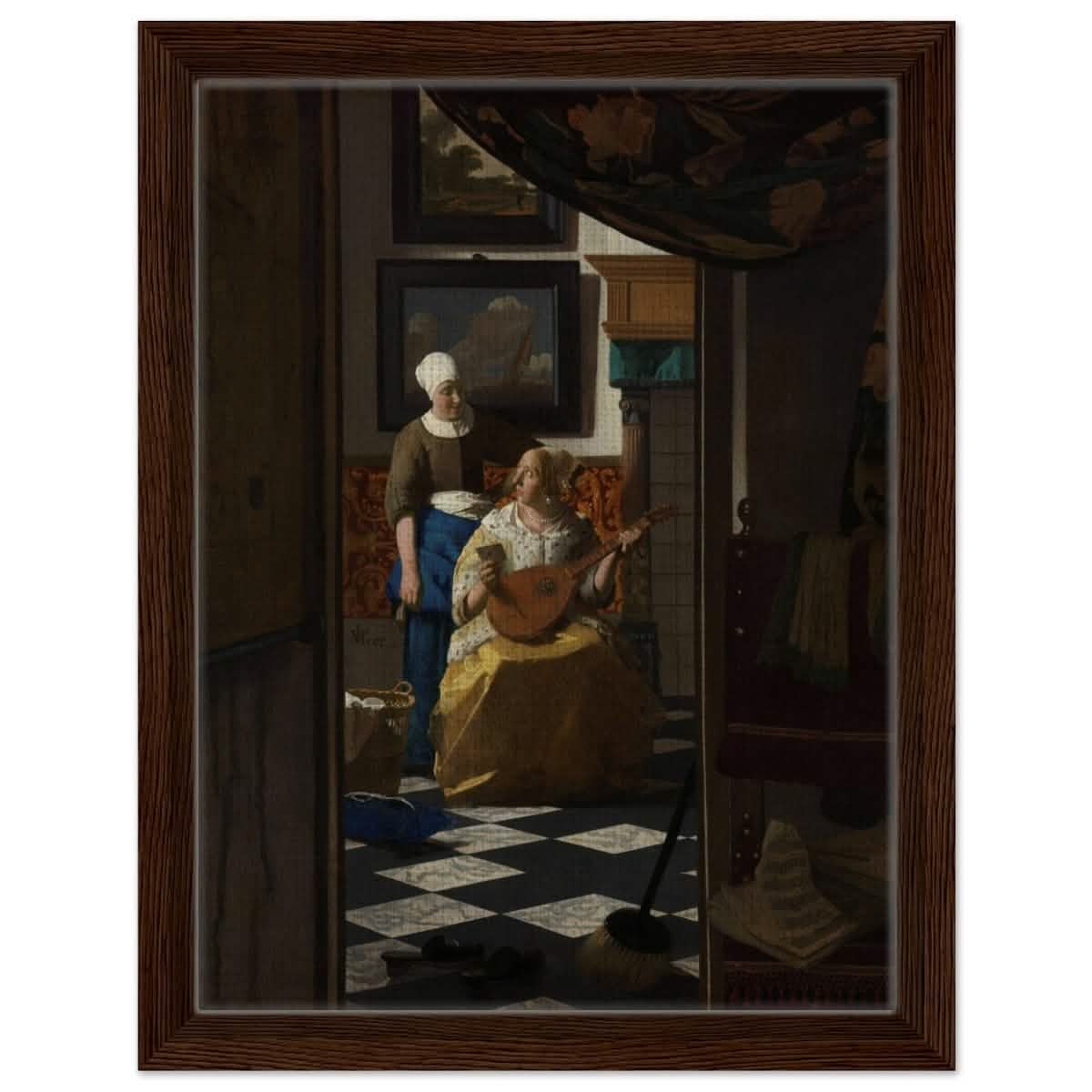 The Love Letter (ca. 1669 –1670) by Johannes Vermeer | vintage wall art print - Framed Canvas - 30x40 cm / 12x16″ - Dark wood frame